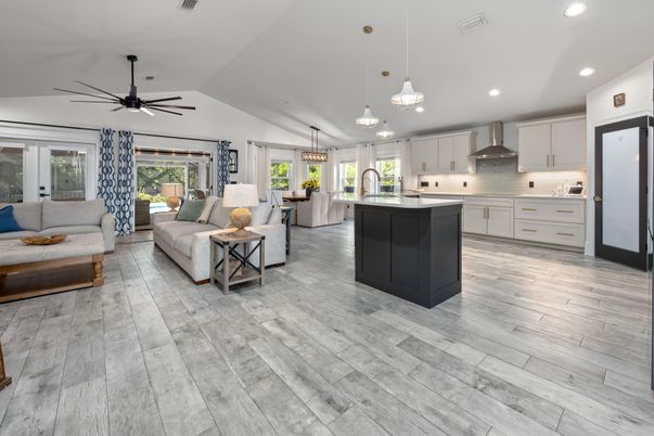 Interior, Kitchen, Living room, Pendant Lights, Recessed Lighting, Stainless Steel Appliances, Wood Texture Flooring