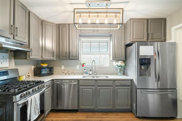 Interior, Kitchen, Stainless Steel Appliances, Wood Texture Flooring