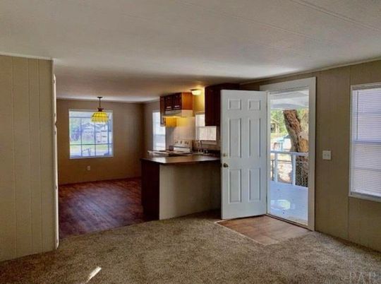 Empty room, Interior, Kitchen, Pendant Lights, Wood Texture Flooring