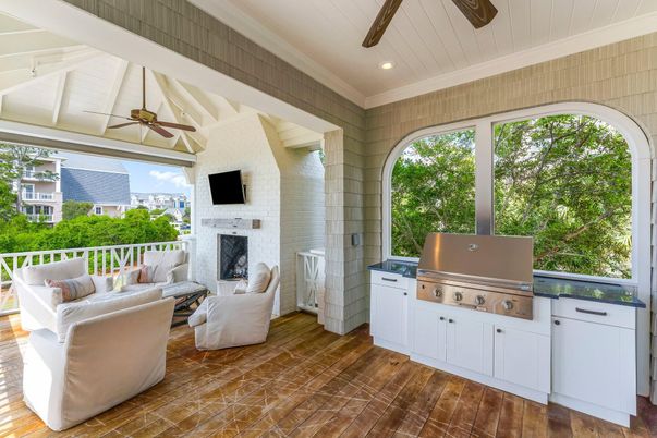 Fireplace, Interior, Living room, Recessed Lighting, Stone Walls, Wood Texture Flooring