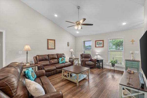 Interior, Living room, Recessed Lighting, Wood Texture Flooring