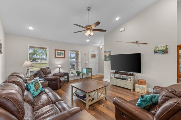 Interior, Living room, Recessed Lighting, Wood Texture Flooring