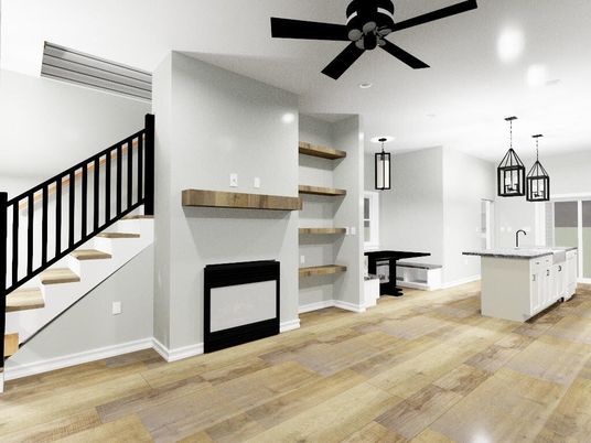 Interior, Kitchen, Pendant Lights, Recessed Lighting, Wood Texture Flooring