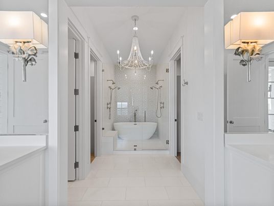 Bathroom, Chandelier, Free Standing Baths, Interior, Recessed Lighting