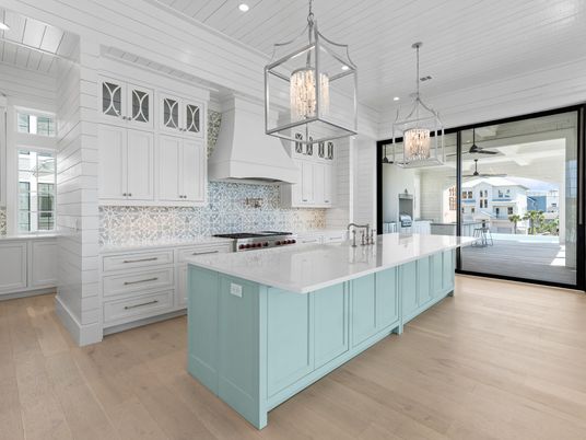 Chandelier, Interior, Kitchen, Pendant Lights, Recessed Lighting, Wood Texture Flooring