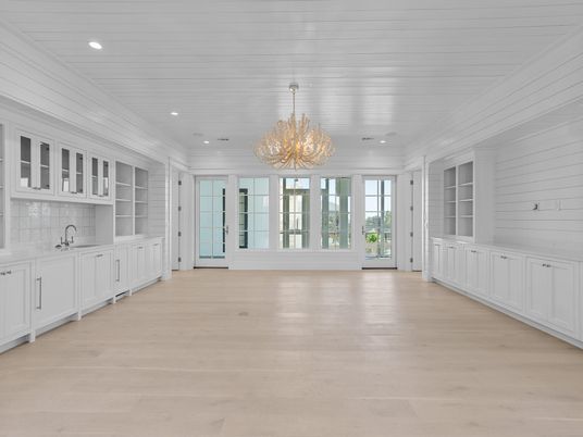 Chandelier, Empty room, Interior, Recessed Lighting, Wood Texture Flooring