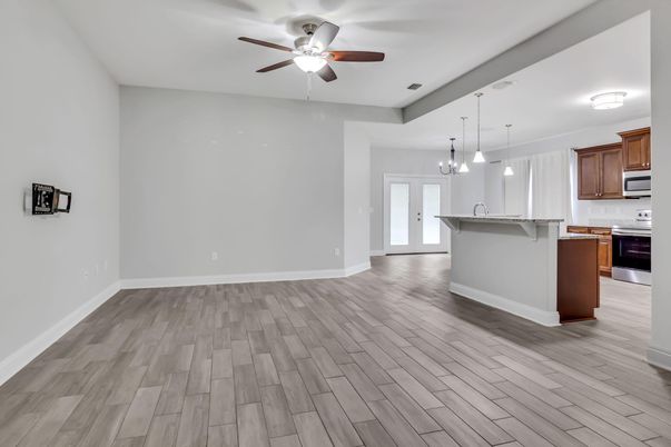 Interior, Kitchen, Pendant Lights, Wood Texture Flooring