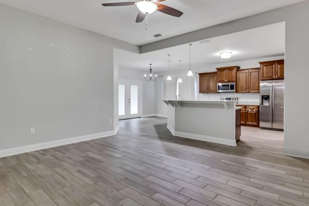 Interior, Kitchen, Pendant Lights, Stainless Steel Appliances, Wood Texture Flooring