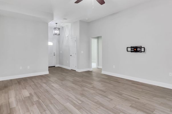 Empty room, Interior, Pendant Lights, Wood Texture Flooring