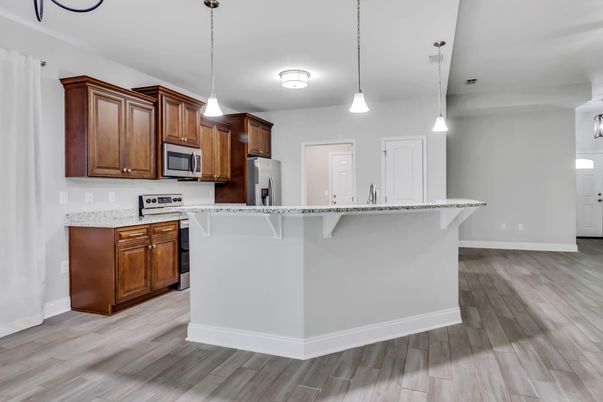 Interior, Kitchen, Pendant Lights, Wood Texture Flooring