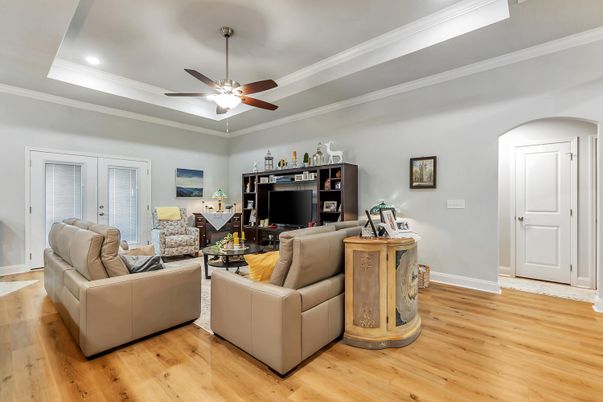 Interior, Living room, Recessed Lighting, Wood Texture Flooring