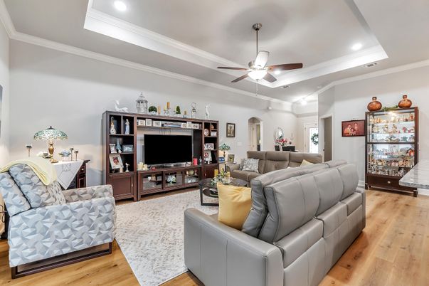 Interior, Living room, Recessed Lighting, Wood Texture Flooring