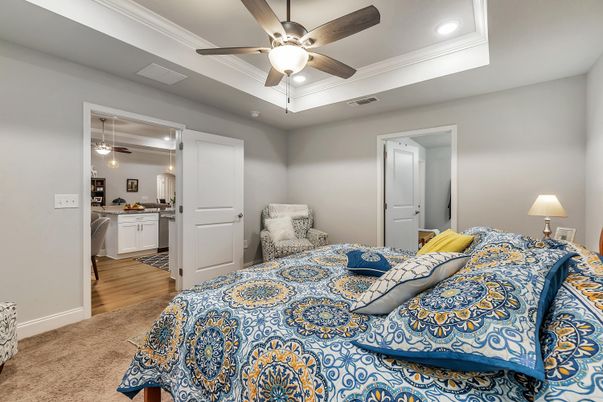 Bedroom, Interior, Pendant Lights, Recessed Lighting, Wood Texture Flooring