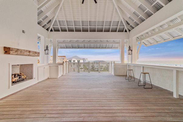 Exterior, Fireplace, Wood Texture Flooring