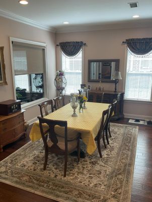Dining room, Interior, Recessed Lighting, Wood Texture Flooring