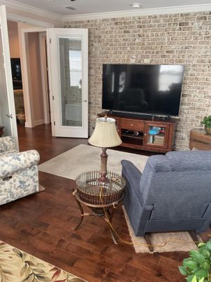 Interior, Living room, Stone Walls, Wood Texture Flooring