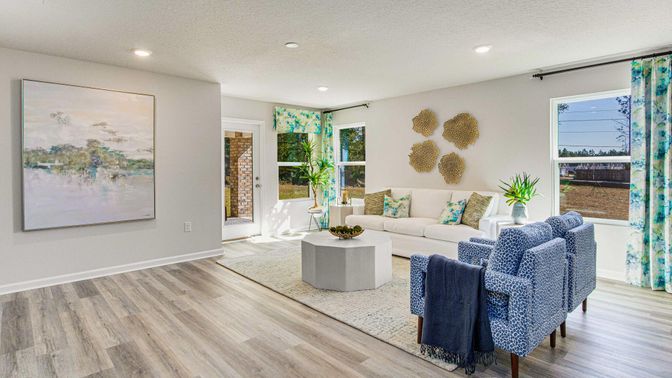 Interior, Living room, Recessed Lighting, Wood Texture Flooring