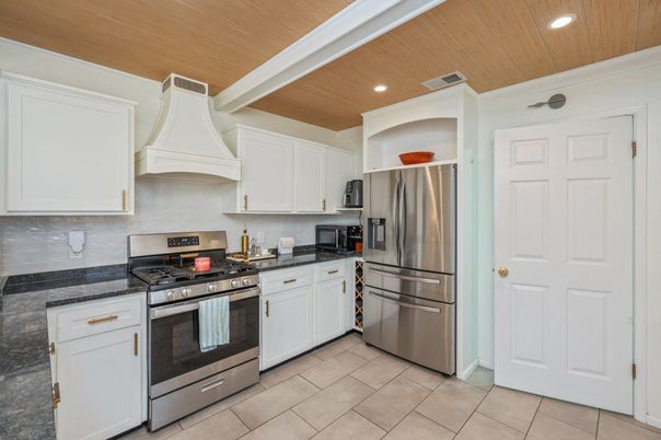 Interior, Kitchen, Recessed Lighting, Stainless Steel Appliances, Wooden Ceilings