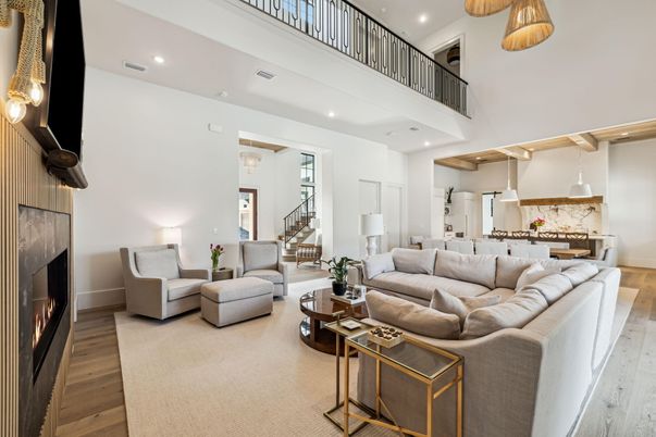 Fireplace, Interior, Kitchen, Living room, Pendant Lights, Recessed Lighting, Wooden Beams, Wooden Ceilings, Wood Texture Flooring