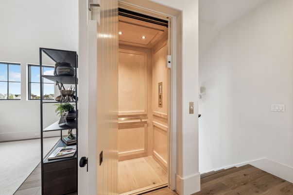 Elevator, Interior, Recessed Lighting, Wooden Ceilings, Wood Texture Flooring, Wooden Walls