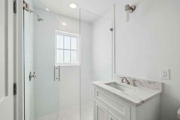 Bathroom, Glass Shower, Interior, Recessed Lighting