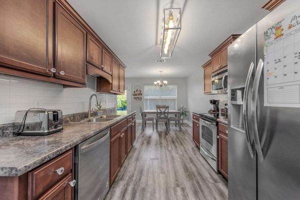 Chandelier, Dining room, Interior, Kitchen, Wood Texture Flooring