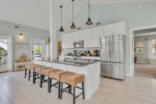 Interior, Kitchen, Pendant Lights, Stainless Steel Appliances, Wood Texture Flooring