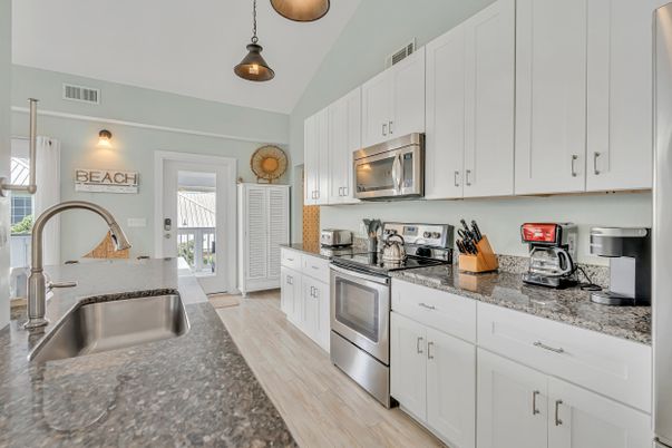 Interior, Kitchen, Pendant Lights, Stainless Steel Appliances, Wood Texture Flooring