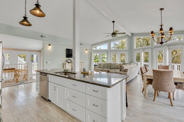 Chandelier, Dining room, Interior, Kitchen, Living room, Pendant Lights, Wood Texture Flooring