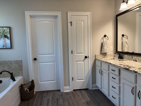 Bathroom, Dual Sink Vanities, Interior, Wood Texture Flooring