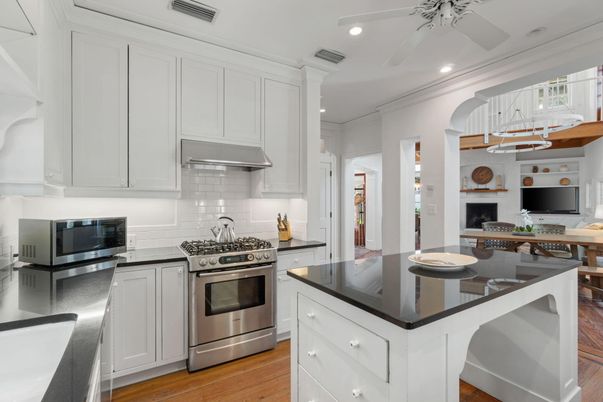 Dining room, Interior, Kitchen, Recessed Lighting, Stainless Steel Appliances, Wood Texture Flooring
