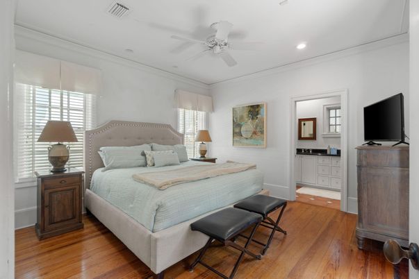 Bedroom, Interior, Recessed Lighting, Wood Texture Flooring