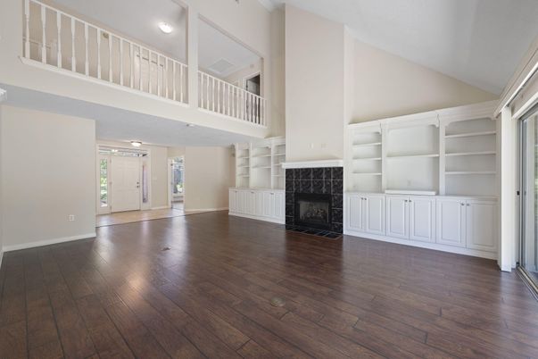 Fireplace, Interior, Recessed Lighting, Wood Texture Flooring