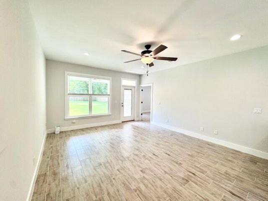 Empty room, Interior, Recessed Lighting, Wood Texture Flooring