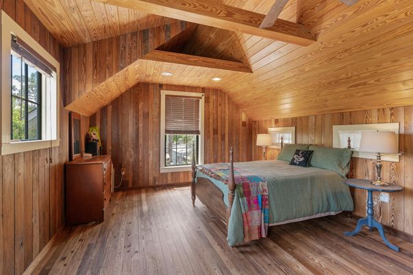 Bedroom, Interior, Recessed Lighting, Wooden Beams, Wooden Ceilings, Wood Texture Flooring, Wooden Walls