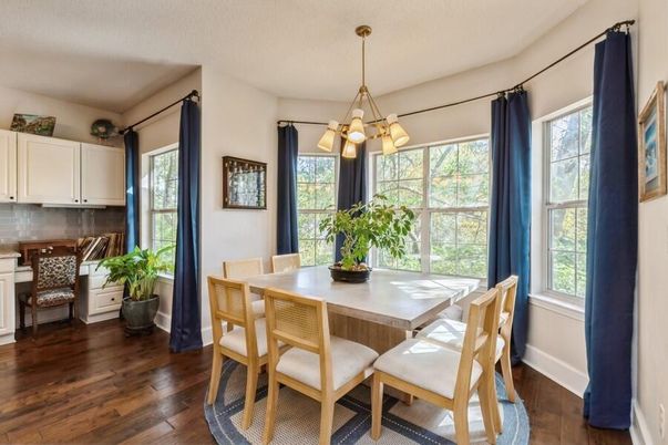 Chandelier, Dining room, Interior, Pendant Lights, Wood Texture Flooring