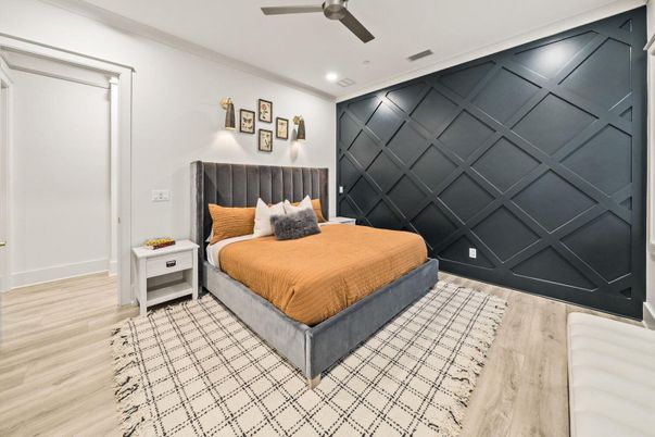 Bedroom, Interior, Recessed Lighting, Wood Texture Flooring