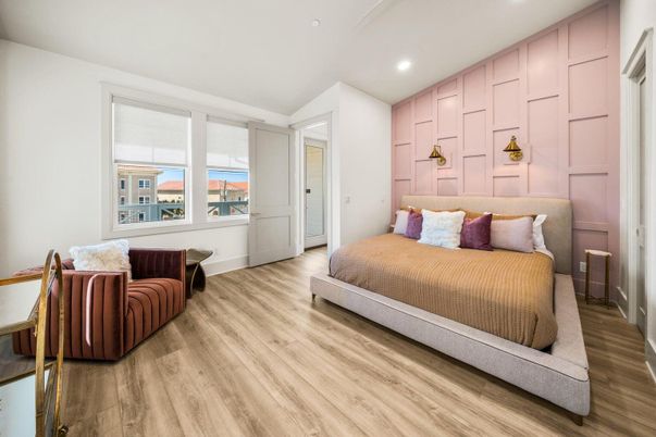 Bedroom, Interior, Recessed Lighting, Wood Texture Flooring