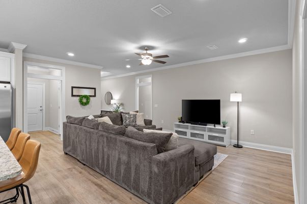 Interior, Living room, Recessed Lighting, Wood Texture Flooring