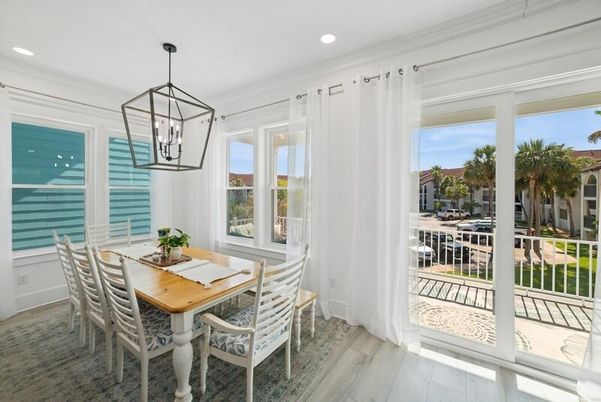 Dining room, Interior, Pendant Lights, Recessed Lighting, Wood Texture Flooring