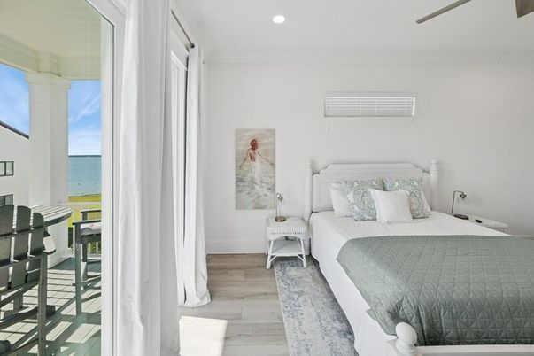 Bedroom, Interior, Recessed Lighting, Water, Wood Texture Flooring