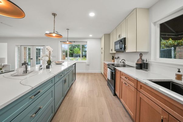 Interior, Kitchen, Pendant Lights, Recessed Lighting, Wood Texture Flooring