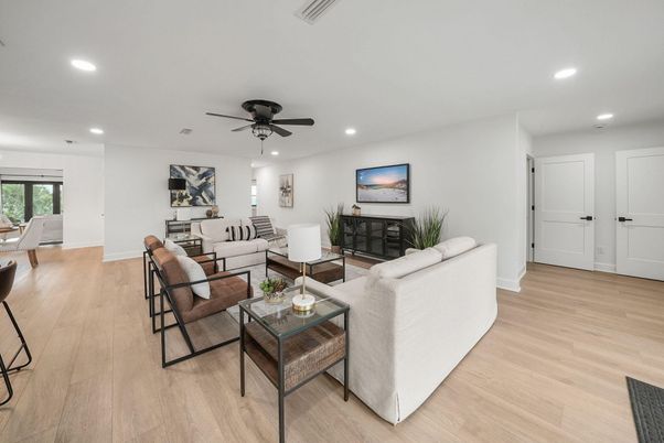 Interior, Living room, Recessed Lighting, Wood Texture Flooring