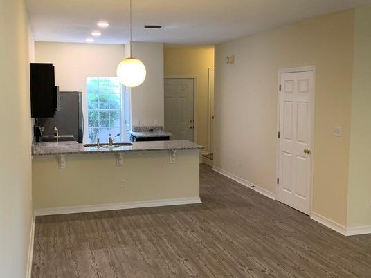 Interior, Kitchen, Pendant Lights, Recessed Lighting, Wood Texture Flooring