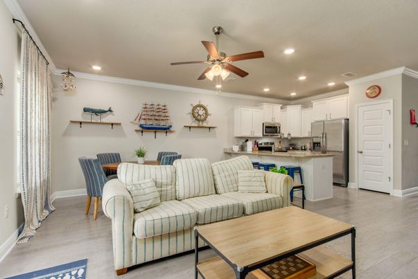Dining room, Interior, Kitchen, Living room, Recessed Lighting, Stainless Steel Appliances