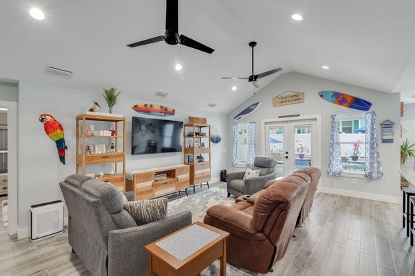 Interior, Living room, Recessed Lighting, Wood Texture Flooring