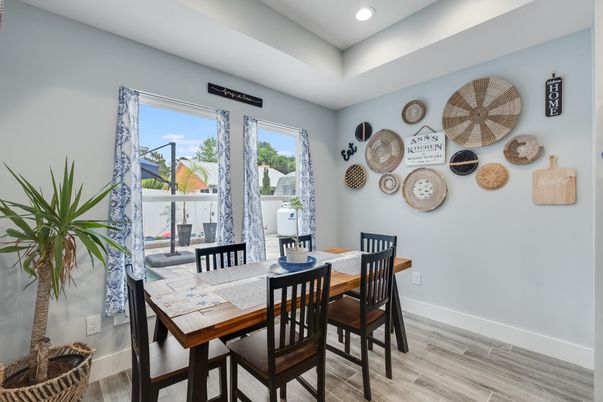 Dining room, Interior, Recessed Lighting, Wood Texture Flooring