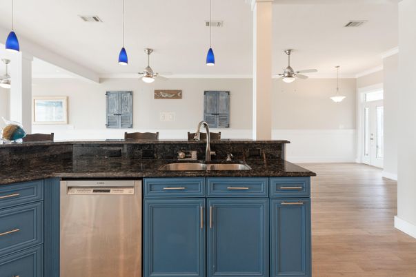 Interior, Kitchen, Pendant Lights, Stainless Steel Appliances, Wood Texture Flooring