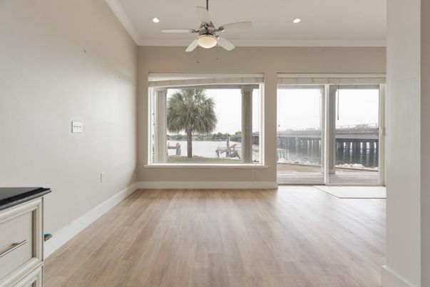Empty room, Interior, Recessed Lighting, Wood Texture Flooring