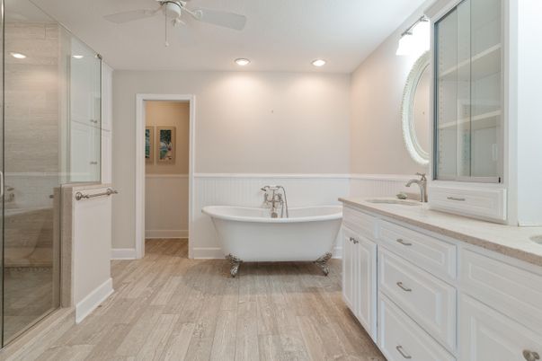 Bathroom, Dual Sink Vanities, Free Standing Baths, Glass Shower, Interior, Recessed Lighting